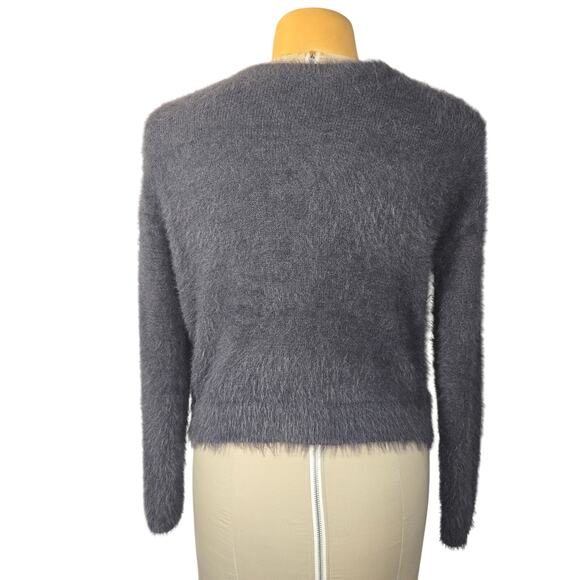 Velvet Graham & Spencer Women Medium Gray Eyelash Knit Sweater Fuzzy Soft Casual - Picture 4 of 9